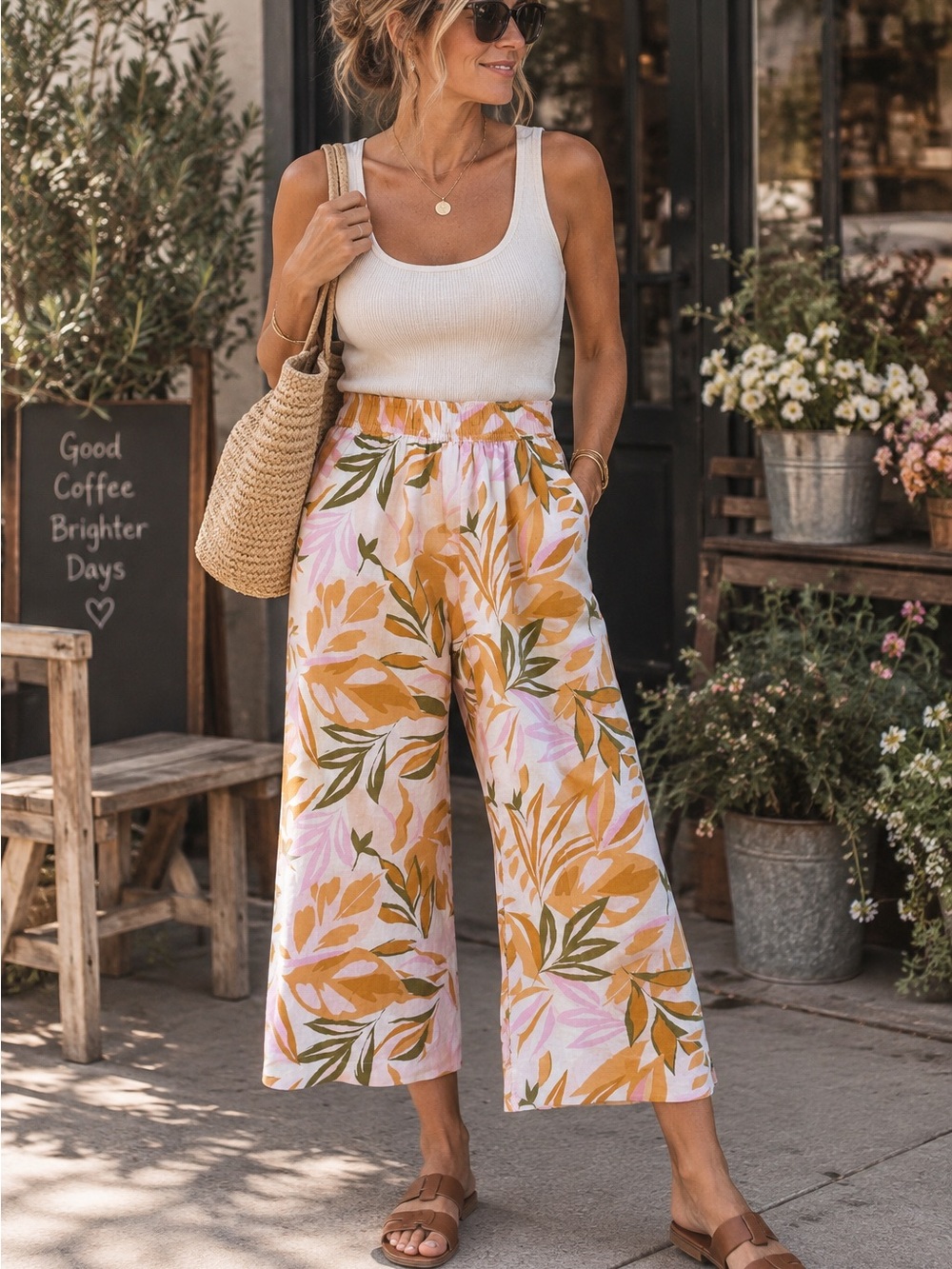 C&C California 100% Linen Cropped Wide-Leg Pants – Size S
